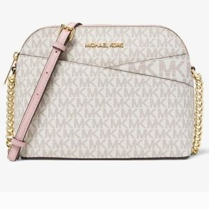 Michael Kors Crossbody Dome Purse Jet Set Travel in Powder Blush and Vanilla